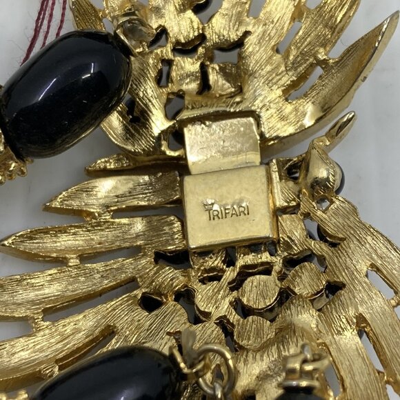 Vtg TRIFARI signed black/gold double strand necklace - Picture 4 of 4